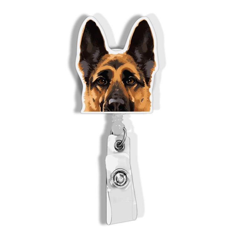 WIRESTER Retractable Badge Reel ID Holder with Alligator Clip for Office Worker, Medical Staffs, Student - Black Tan German Shepherd Dog - Image 1